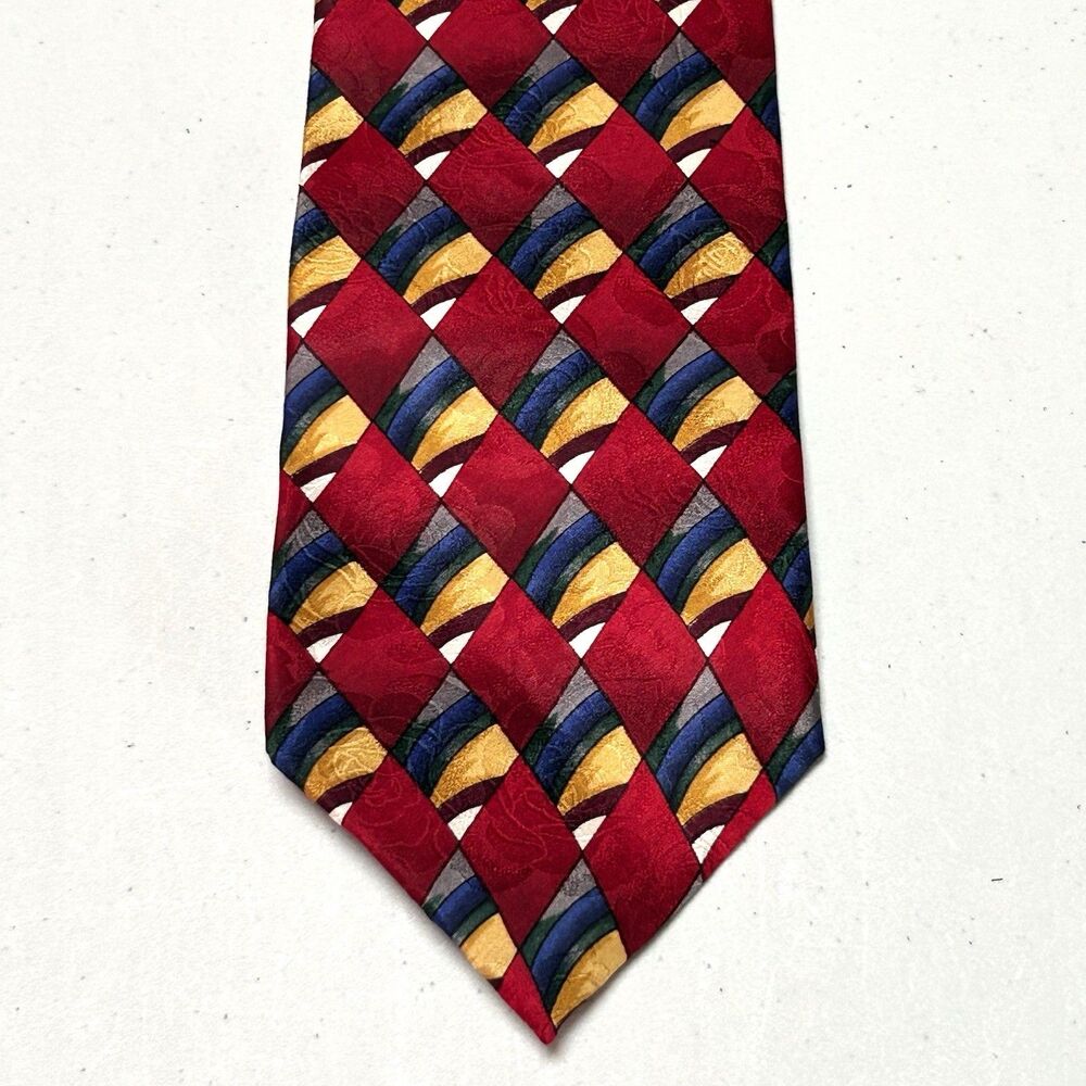 J Garcia Clockworks Collection Tie Red Geometric Silk‎ USA Necktie